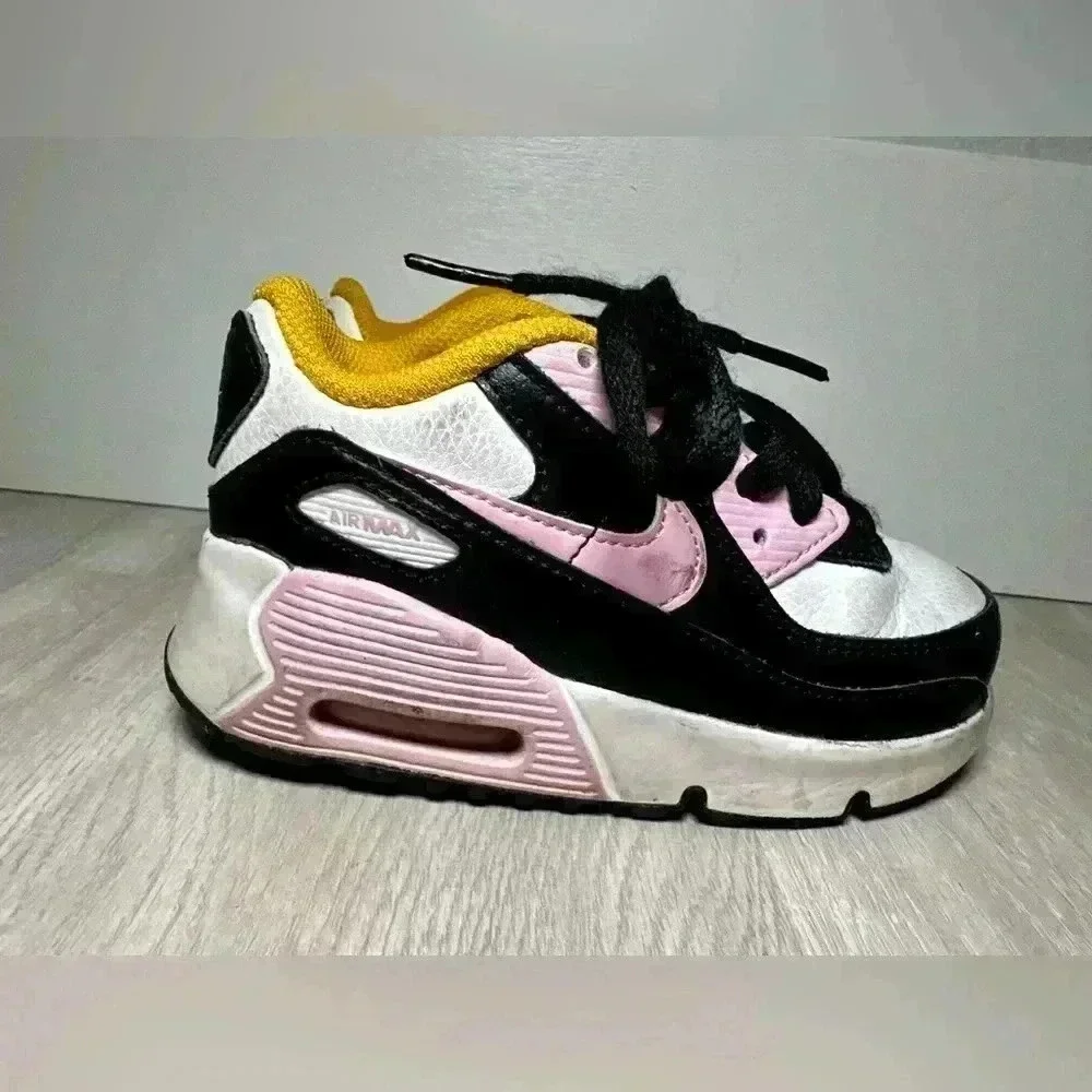 Nike Air Max 90 Toddler Shoes Black Pink White Yellow TD 9C CD6868 007
